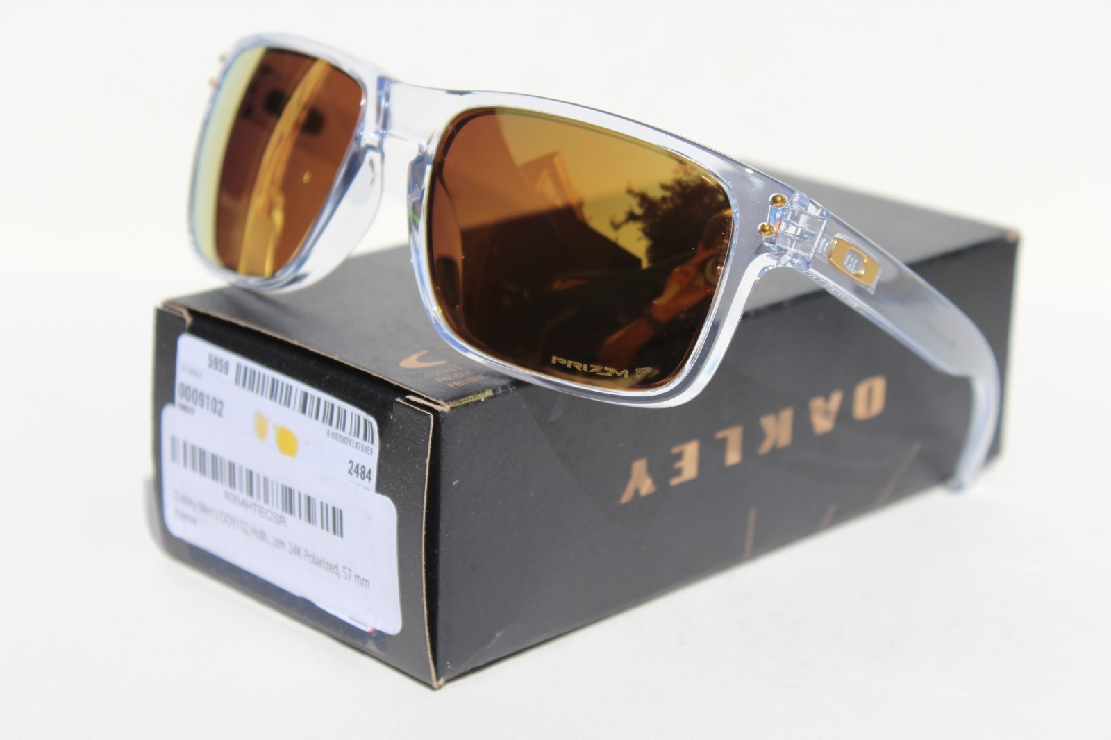 OAKLEY Holbrook POLARIZED Sunglasses Crystal Clear/Prizm 24K Gold OO9102-AD NEW