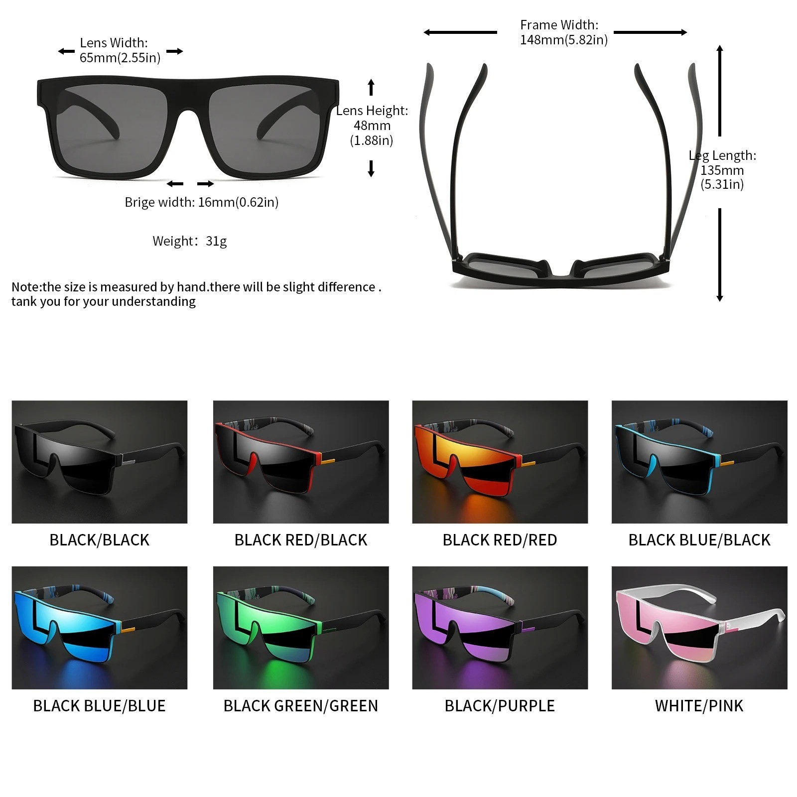 Classic Square Sports Sunglasses – One-Piece Lens, UV400 Unisex Comfort Fit