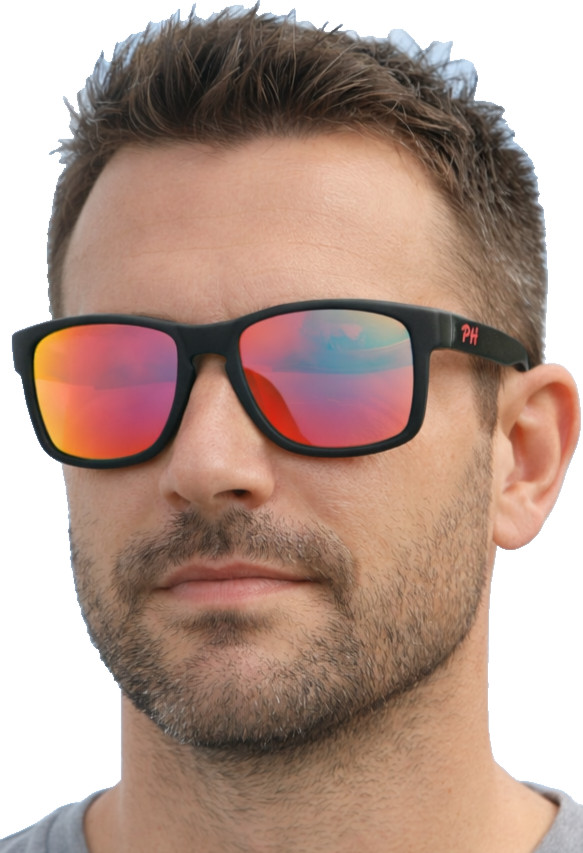PH Ranger Polarised UV400 Red Lens Sunglasses Black Lightweight Durable