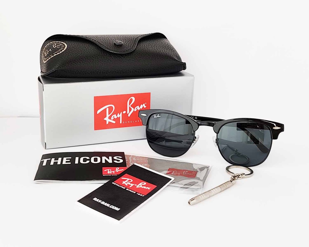 Ray-Ban Sunglasses RB3016 Clubmaster Marble Black Frame Dark Grey Lenses 51mm