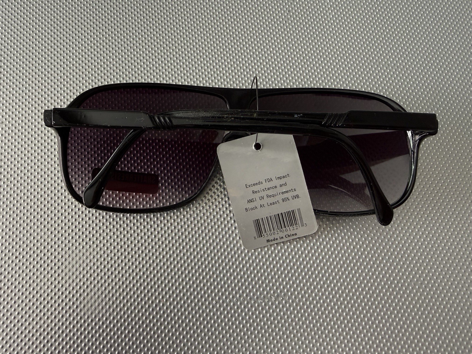 Men’s Rectangle Sunglasses Black Plastic Frame Black Tinted Polycarbonate UVB A8