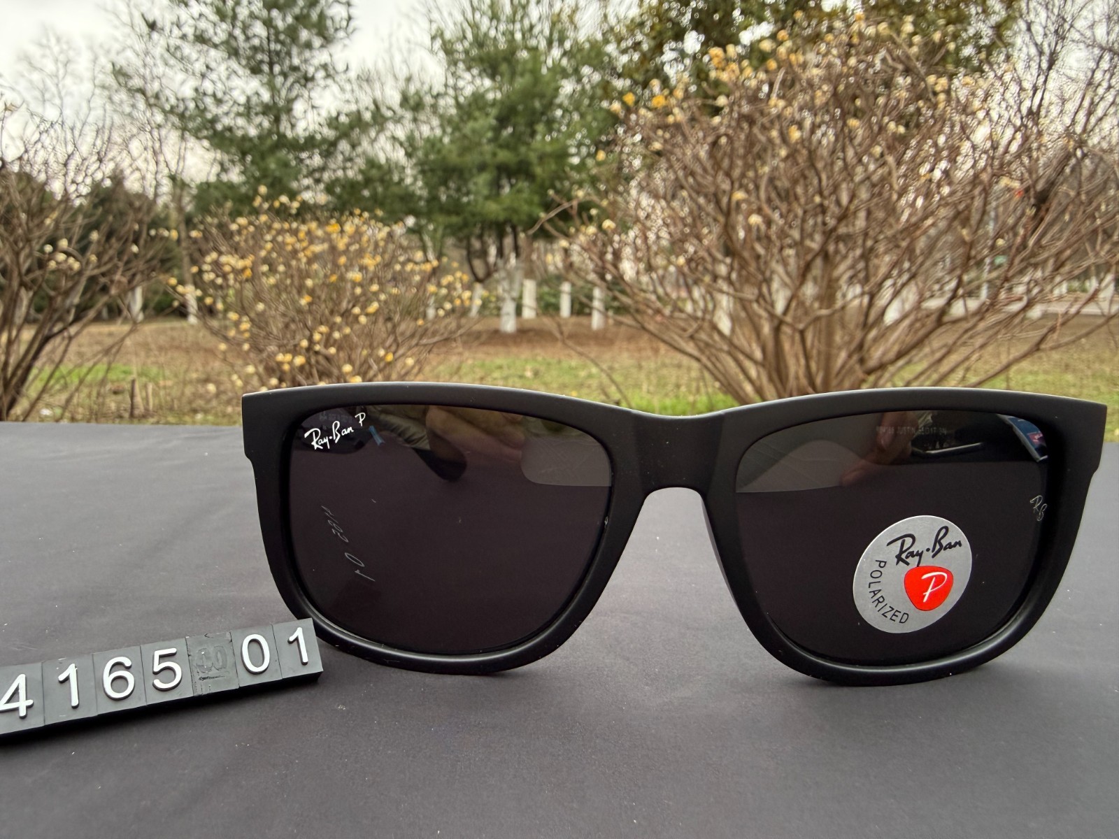 RAY-BAN RB4165 Justin Sunglasses Black Frame Polarized Grey Lens