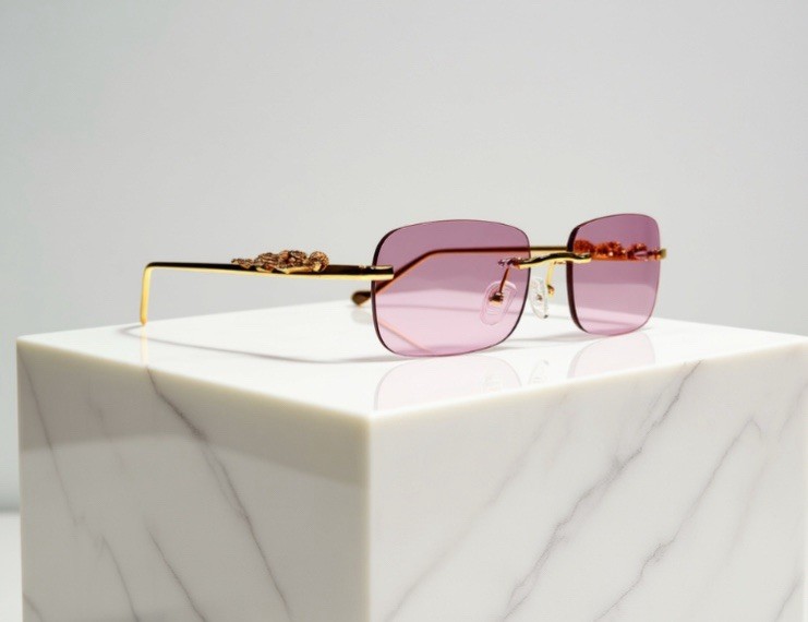 Bonano Gold Rimless Sunglasses Clear/Purple Buffalo Horn Woods EyeGlasses