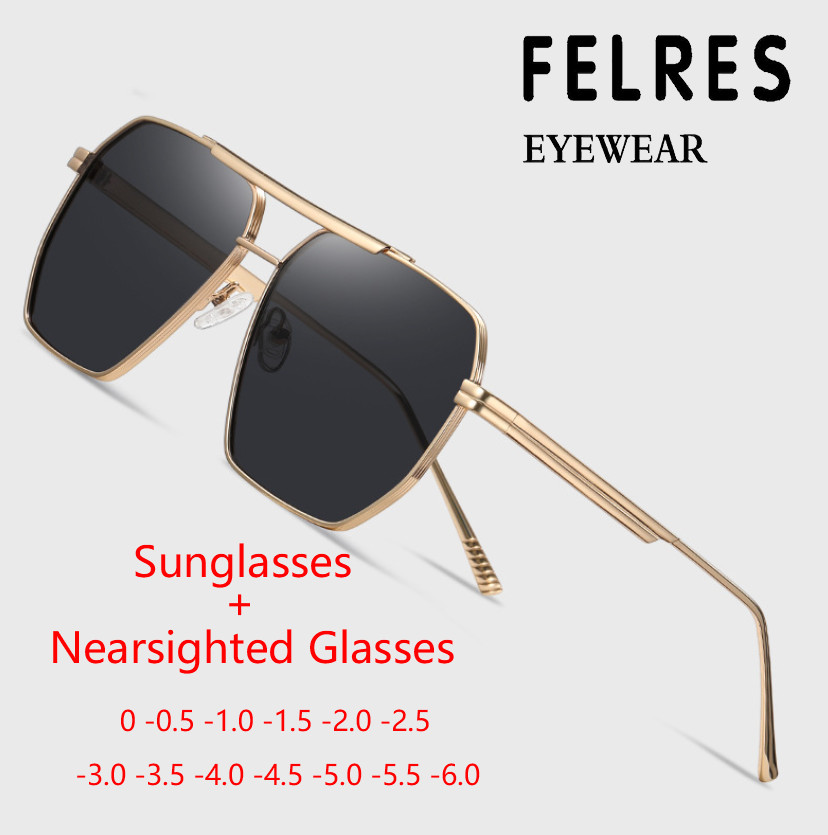 Metal Tinted Myopia Glasses Nearsighted Glasses For Men Women Outdoor Sunglasses