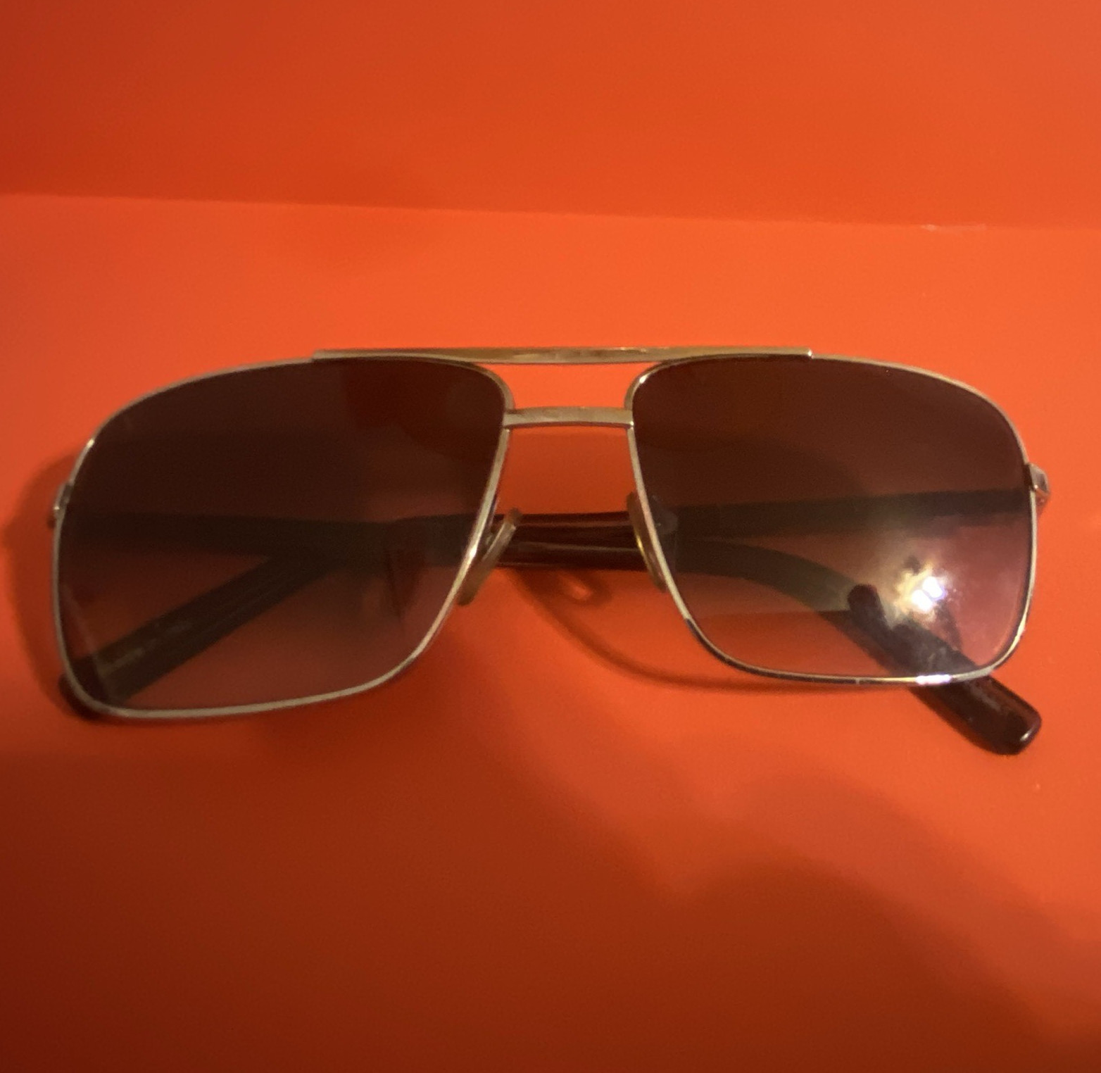 Louis Vuitton Men’s Rectangle Sunglasses Silver Metal Frame Brown Tinted