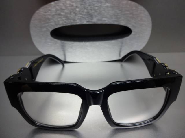 CLASSIC VINTAGE RETRO Clear Lens EYE GLASSES Thick Black Fashion Frame Gold Logo