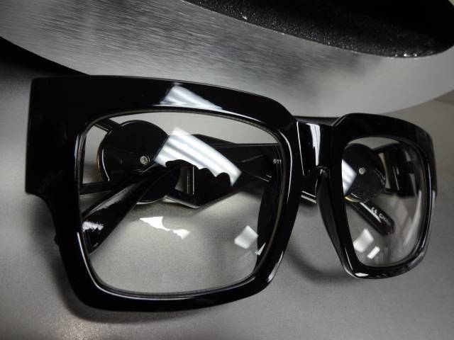 CLASSIC VINTAGE RETRO Clear Lens EYE GLASSES Thick Black Fashion Frame Gold Logo