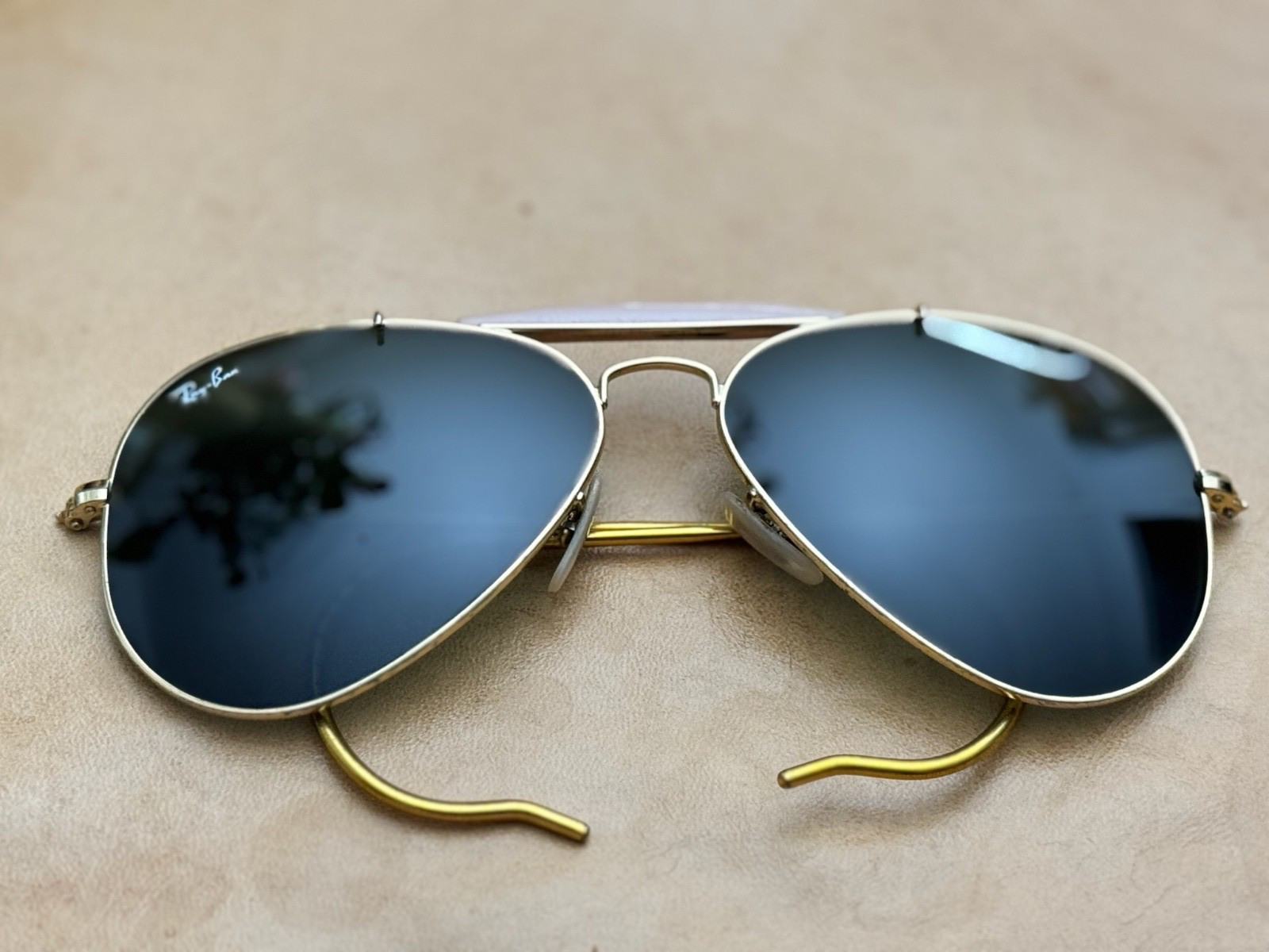 Ray Ban RARE Vintage Aviator RB3030 SZ 58-14 Gold Metal Frames With Green Lenses
