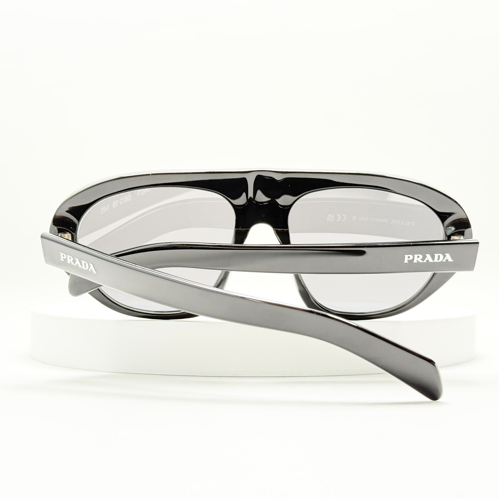 Prada SPR C05S Shield Sunglasses Black Frame Gray Lens Oversized Unisex Italy
