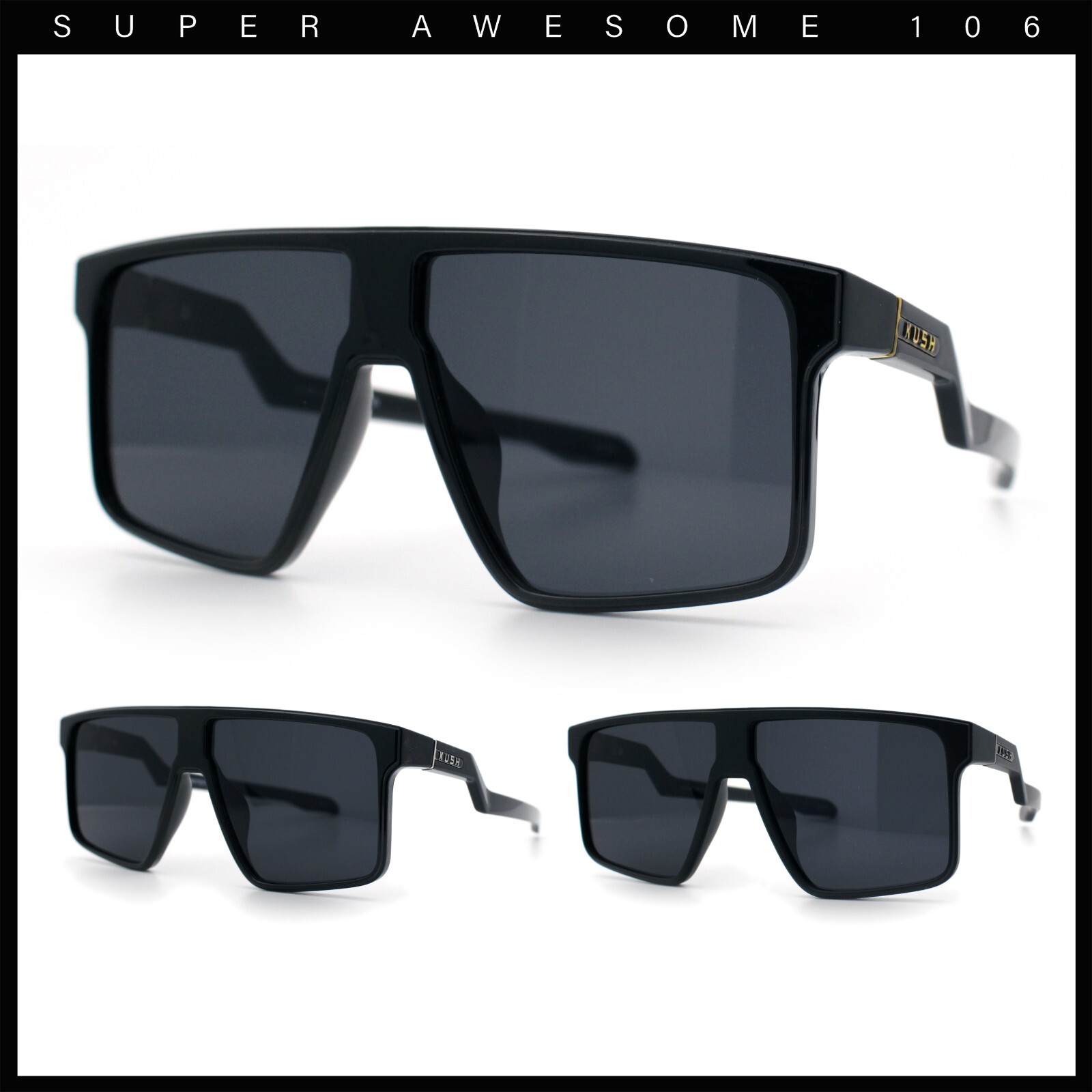 Kush Manly Futuristic Flat Top Bolt Arm All Black Oversized Racer Sunglasses
