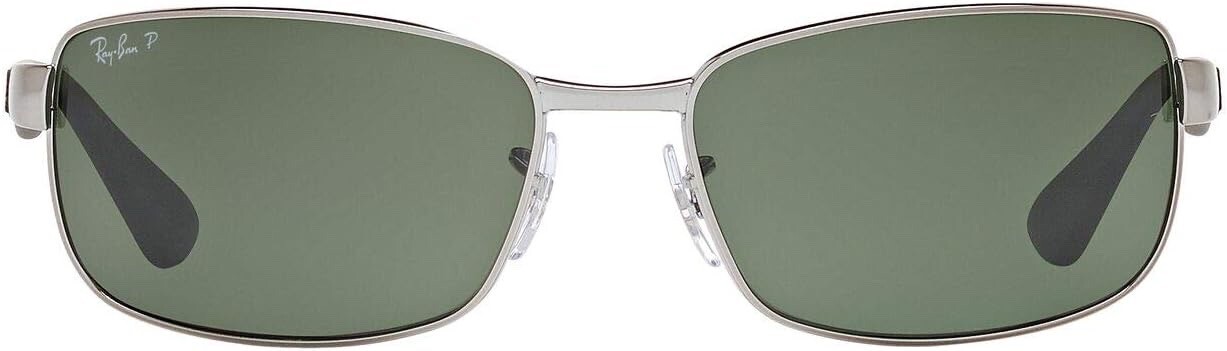 RAY-BAN RECTANGLE GUNMETAL MT BLK POLARIZED G-15 GREEN SUNGLASSES RB3478 004/58