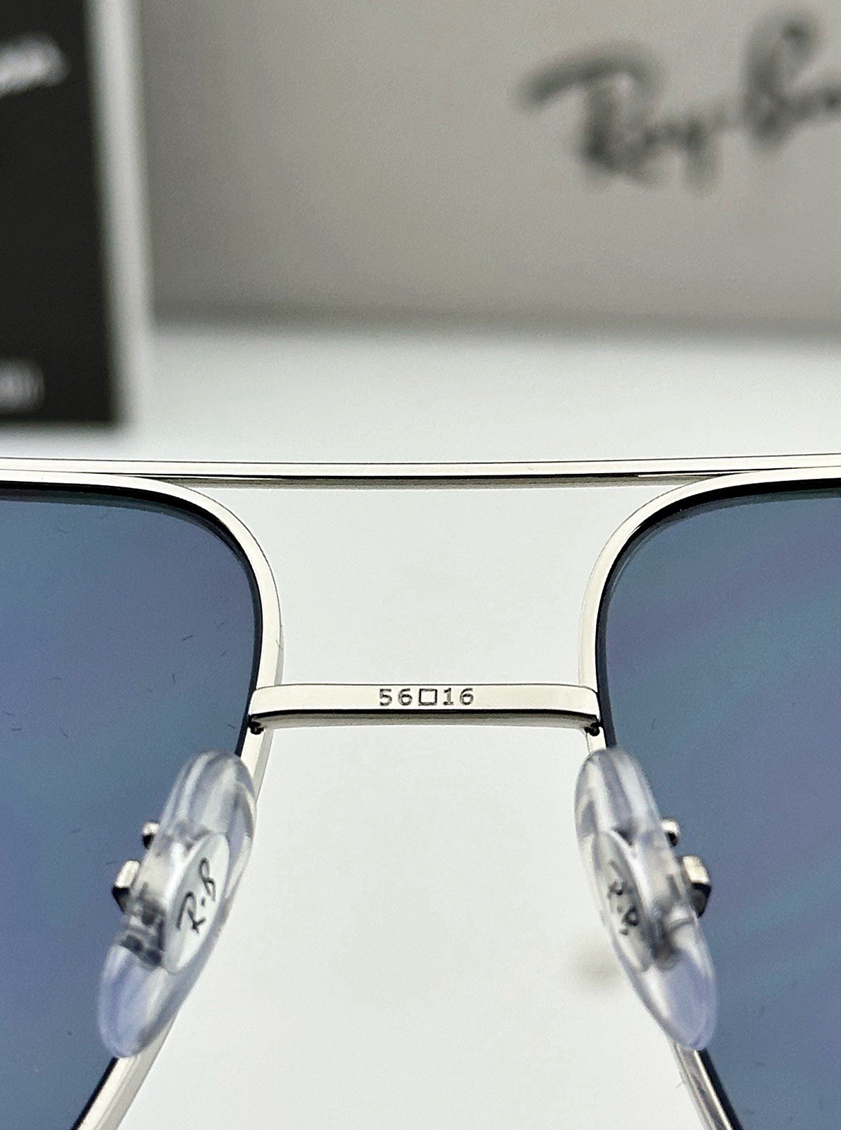 Ray-Ban RB3758 003/2V Square Sunglasses Silver Frame Blue Polarized Lens 56mm