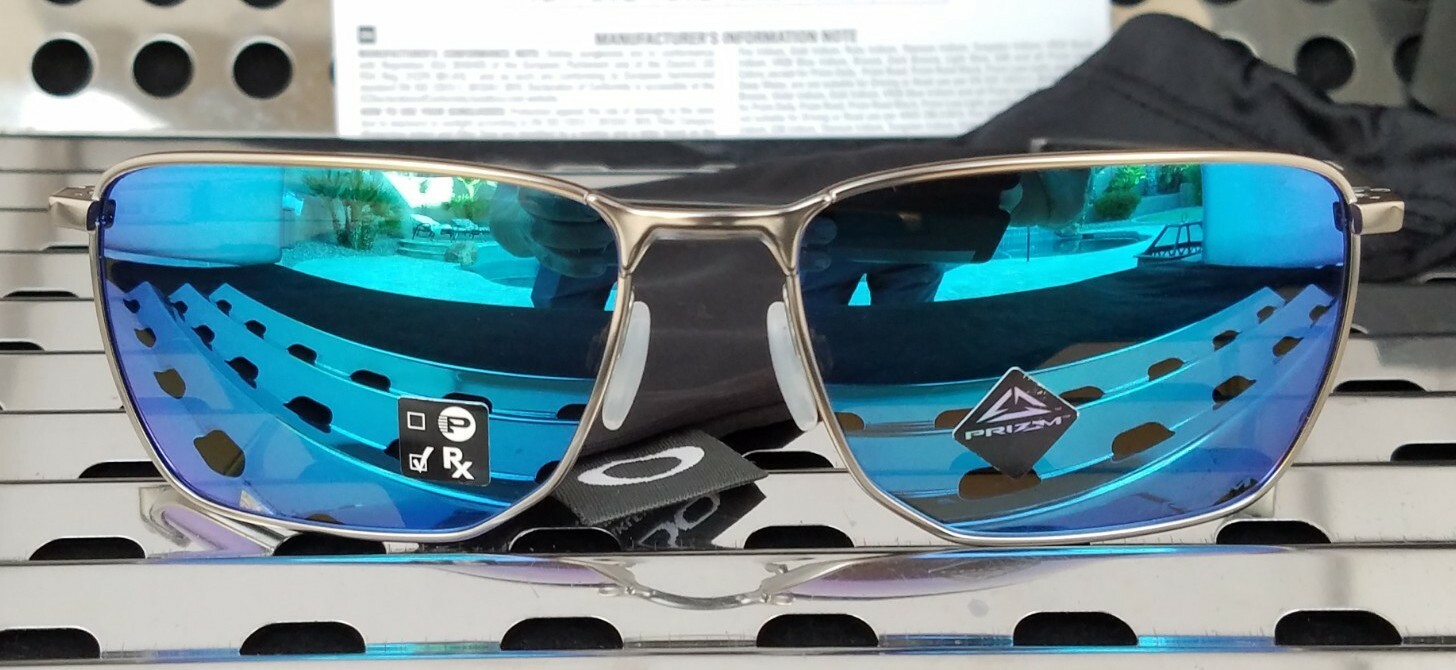 New Oakley EJECTOR Sunglasses 4142-0458 Satin Chrome w/ Prizm Sapphire Lenses