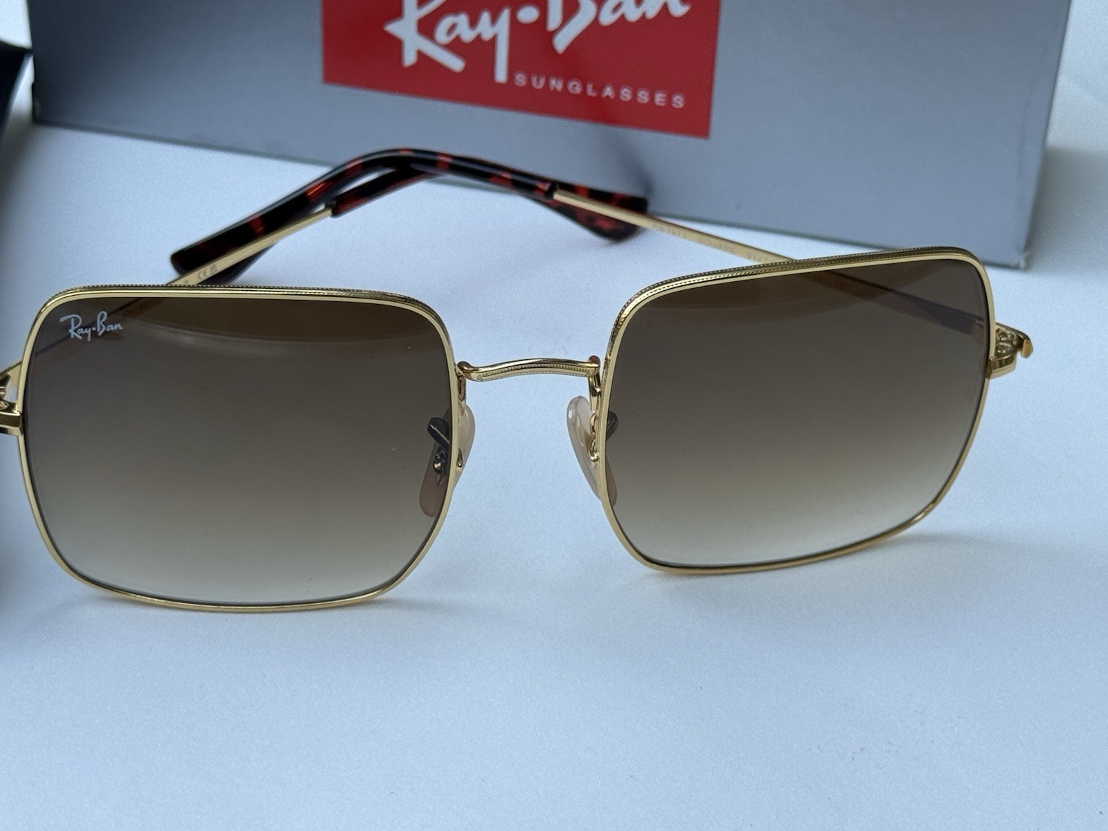 NEW Ray-Ban RB1971 9147/51 SQUARE CLASSIC Polished Gold Grad Brown Sunglasses 54