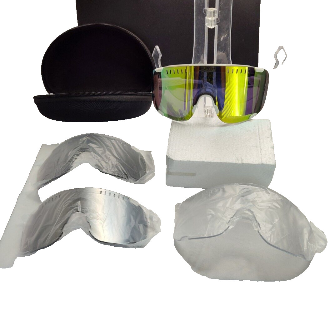 Mjnuone Sports Cycling Goggles Mens Driving Mirrored Sunglasses w 3 New lens