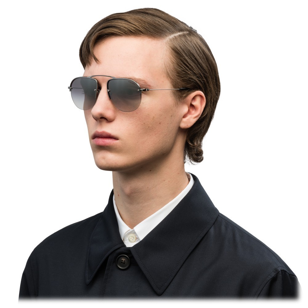 $350 Prada SPR64V Teddy Folding – Dark Lead Aviator Pilot Sunglasses