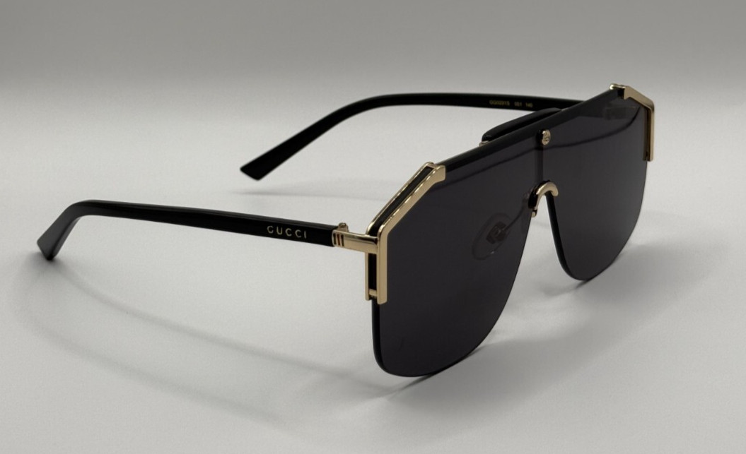 New Gucci GG0291S Men’s Sunglasses Oversized Aviator Black Gold Metal Frame