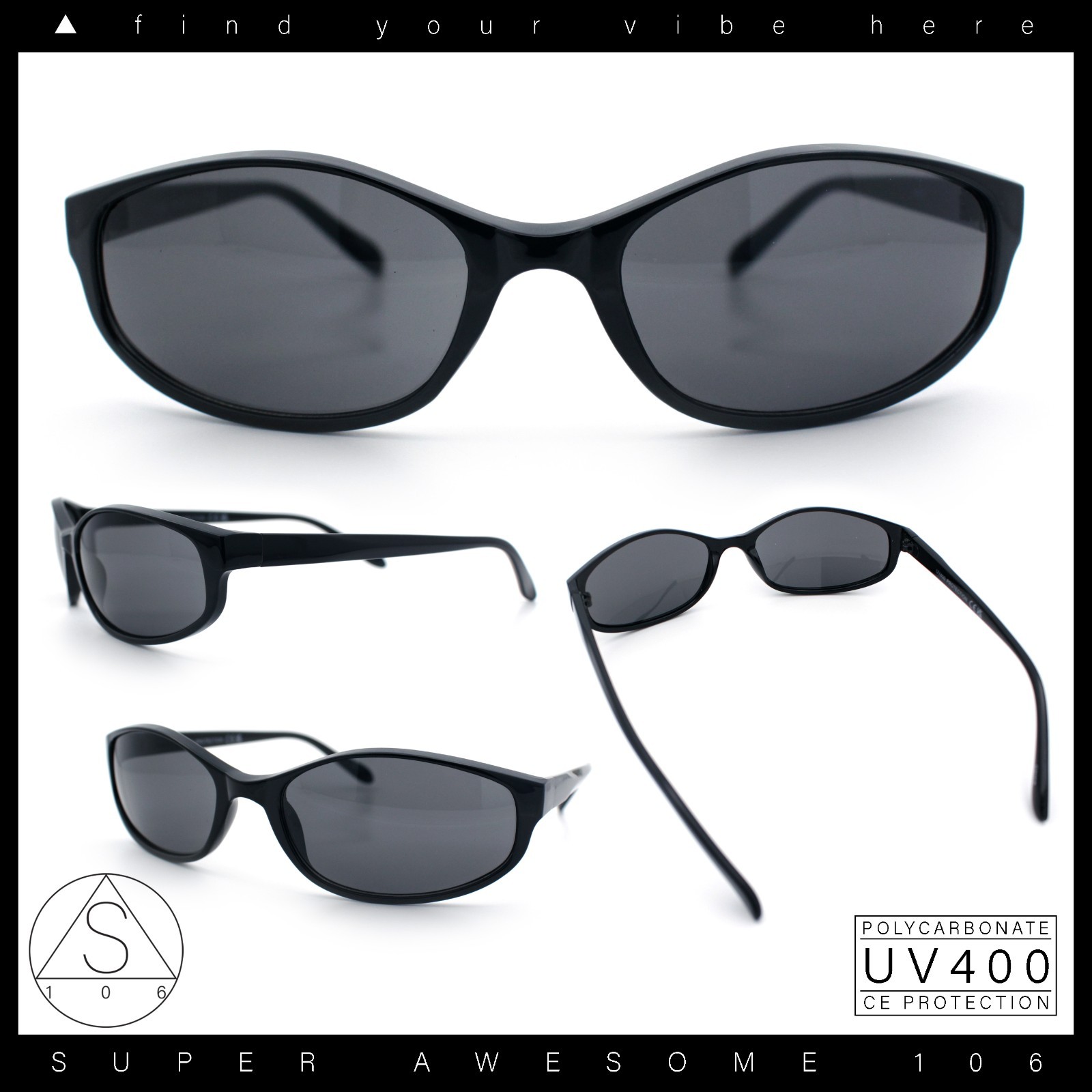 Trendy Retro 90s Fashion Thin Plastic Rectangular Oval Wrap Sunglasses