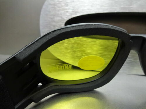 Men PADDED MOTORCYCLE Day Night RIDING GOGGLES With Strap Yellow Anti Fog Lens