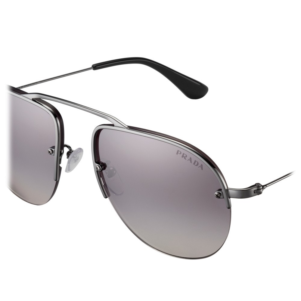 $350 Prada SPR64V Teddy Folding – Dark Lead Aviator Pilot Sunglasses
