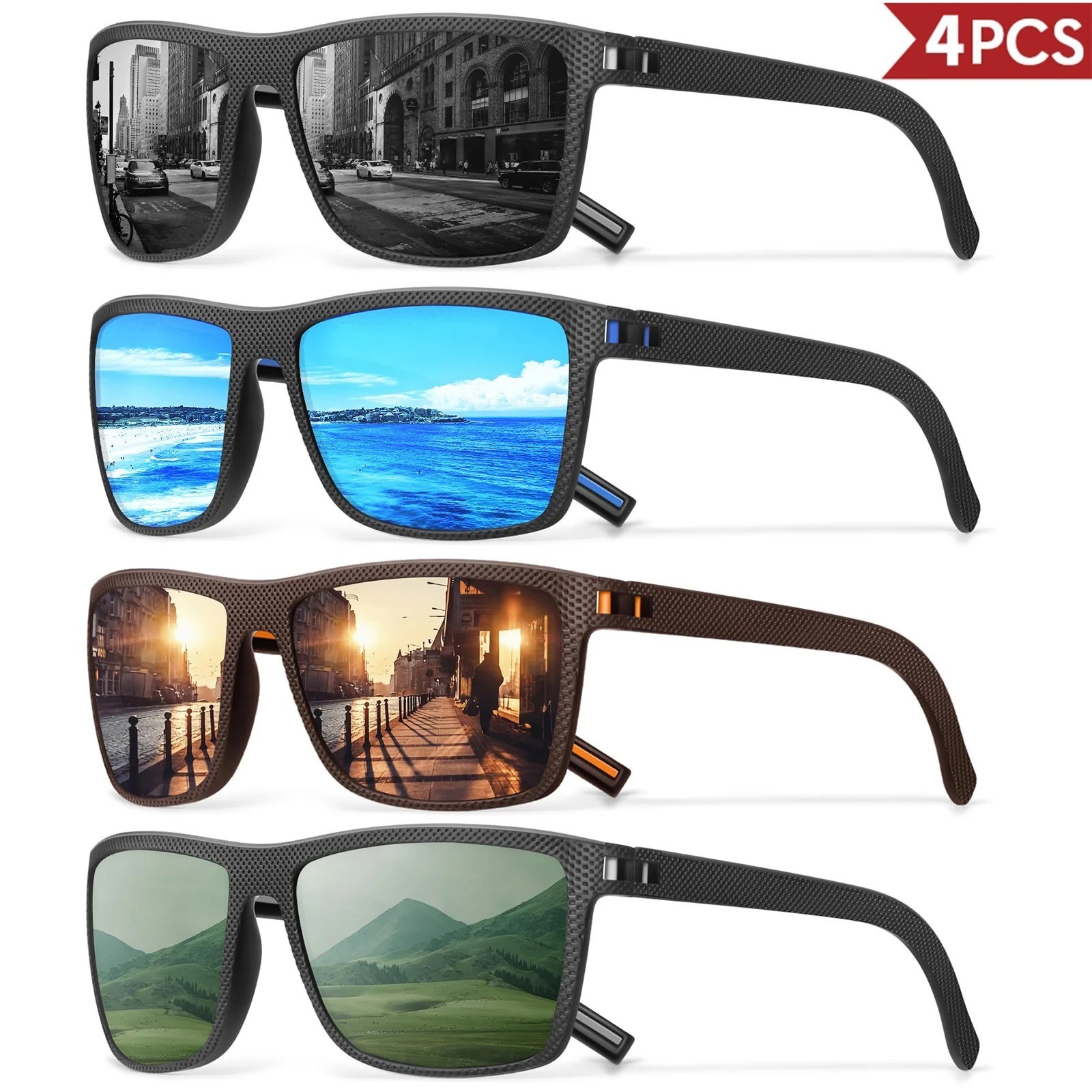 3 Packs Polarized Sunglasses for Men, Lightweight Sun Glasses with UV Protection