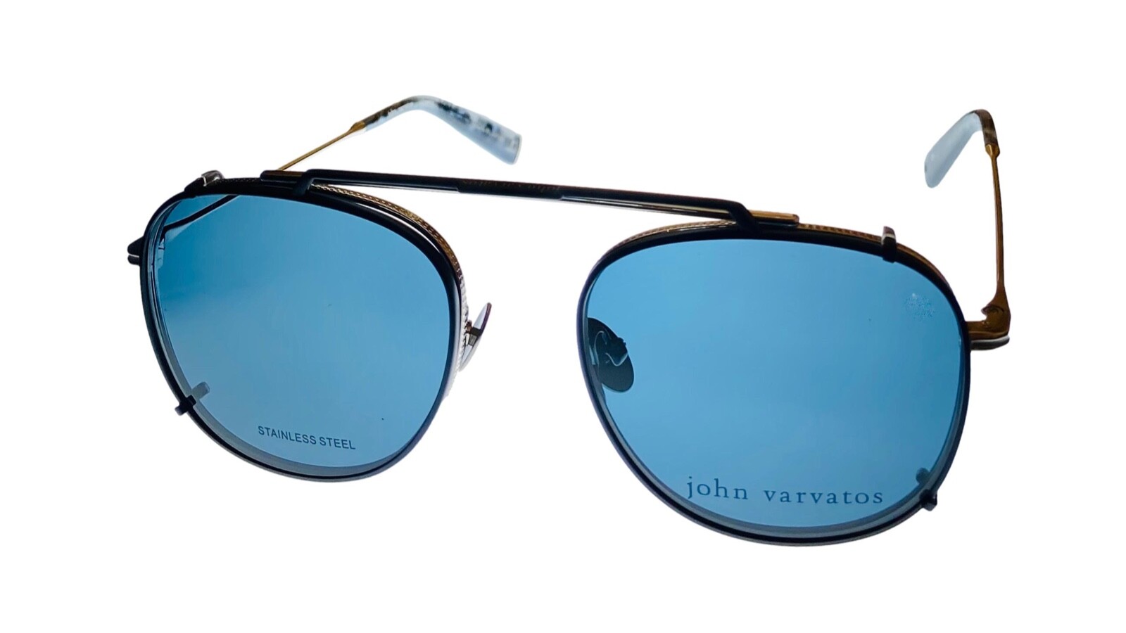 John Varvatos Mens Silver Metal Aviator Sunglass V176, Smoke Clip Lens