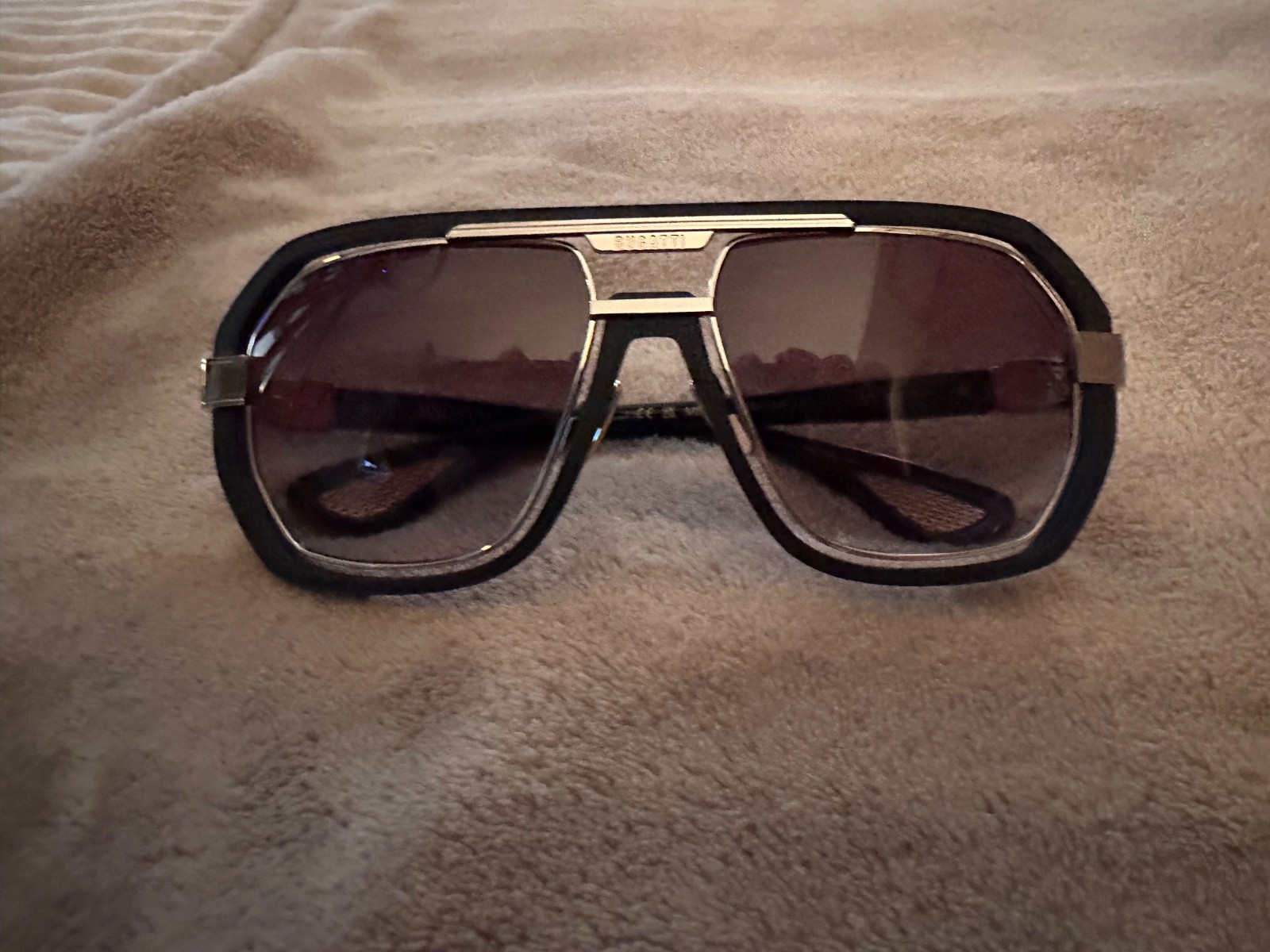 Bugatti Men’s Sunglasses Black/Sterling Silver Navigator Shape Frame 08-MBK/WG