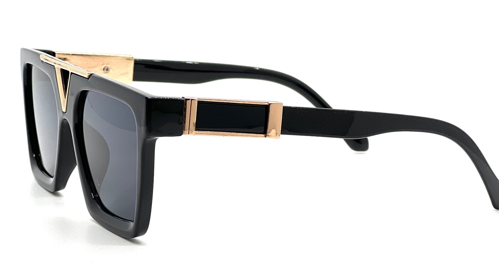 Sunglasses Men Designer Fashion Gold Metal Bar Dark Black Lens Retro Classic NEW