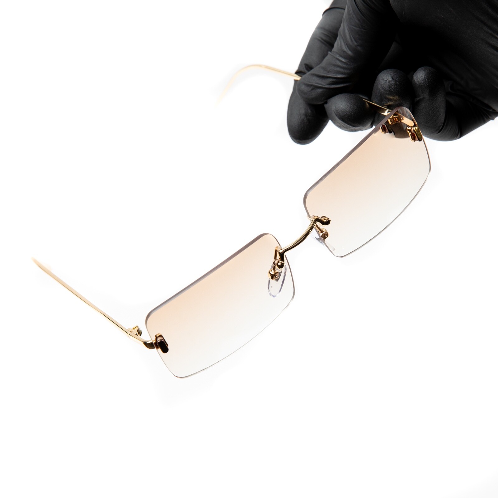 Gold Frame Apricot Pink Gradient Tint Unisex Rectangle Rimless Sunglasses