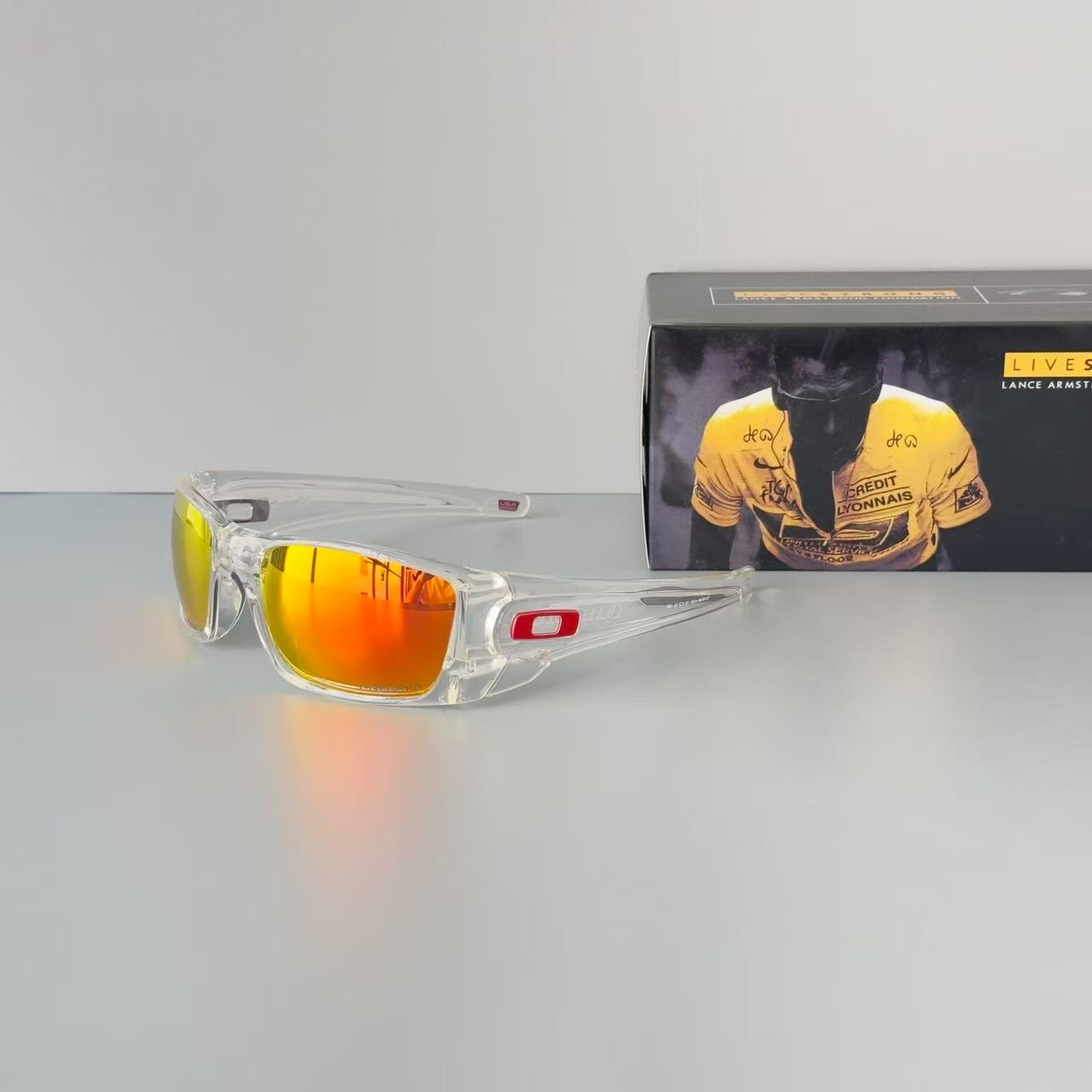 Oakley Fuel Cell OO9096 Polarized Sunglasses Clear Frame Ruby Lens With Box
