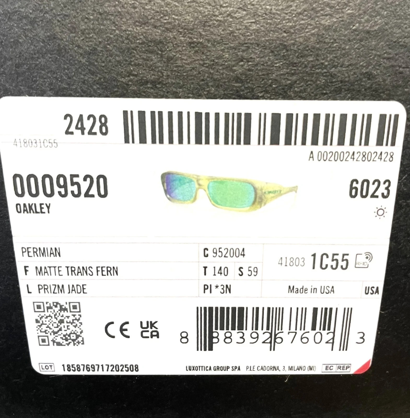 Oakley PERMIAN Sunglasses OO9520-0459 Matte Transparent Fern W/ PRIZM Jade Lens