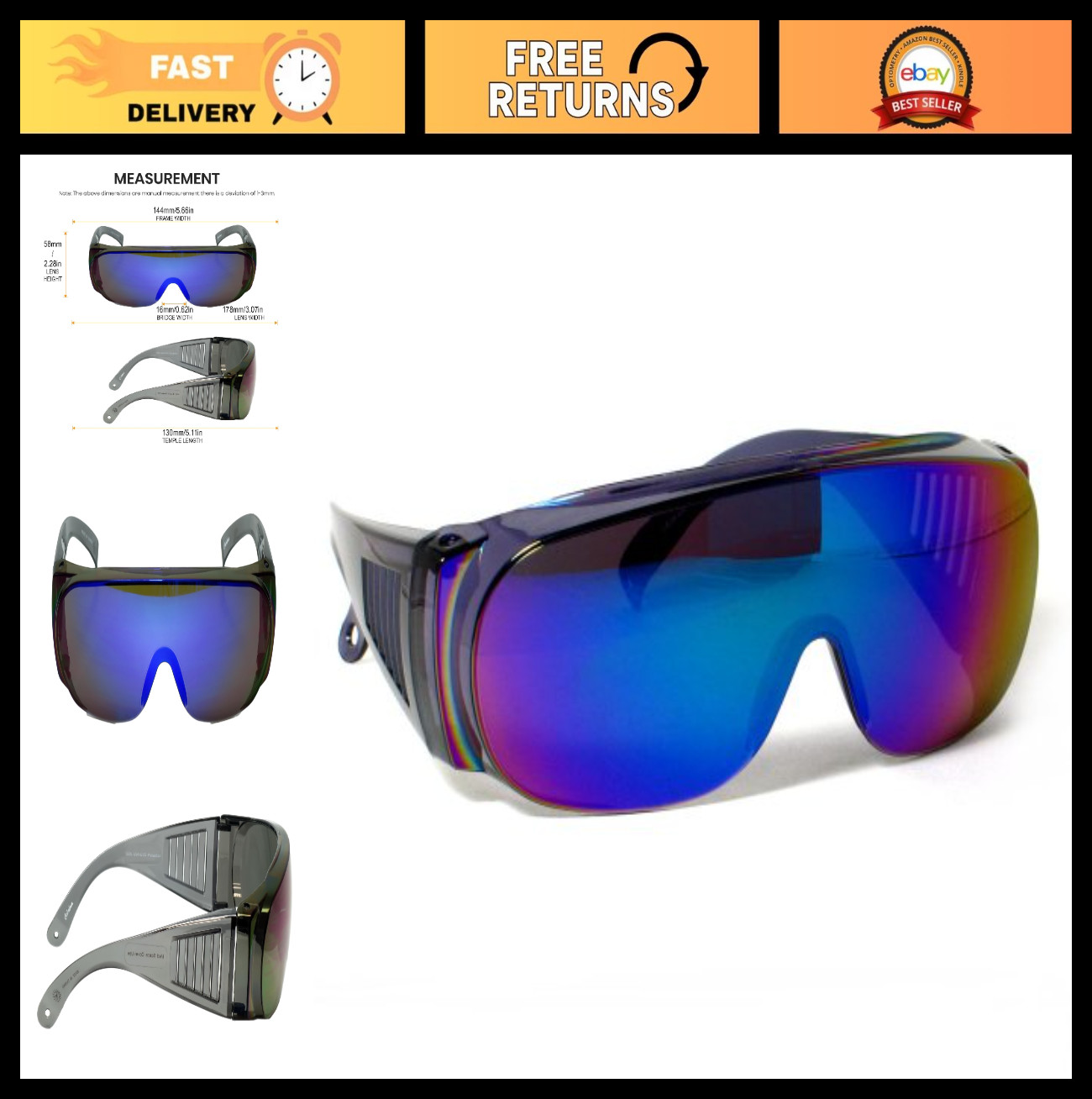 Fit Over Safety Glasses – Polarized Wrap Around Sunglasses, Anti-Fog, Scratch Re