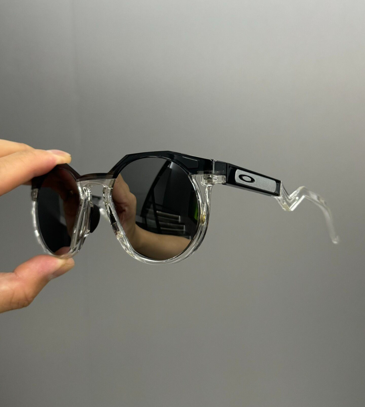 Vintage Oakley HSTN Sunglasses 009242 Clear Frame with Black Trim PRIZM Silver