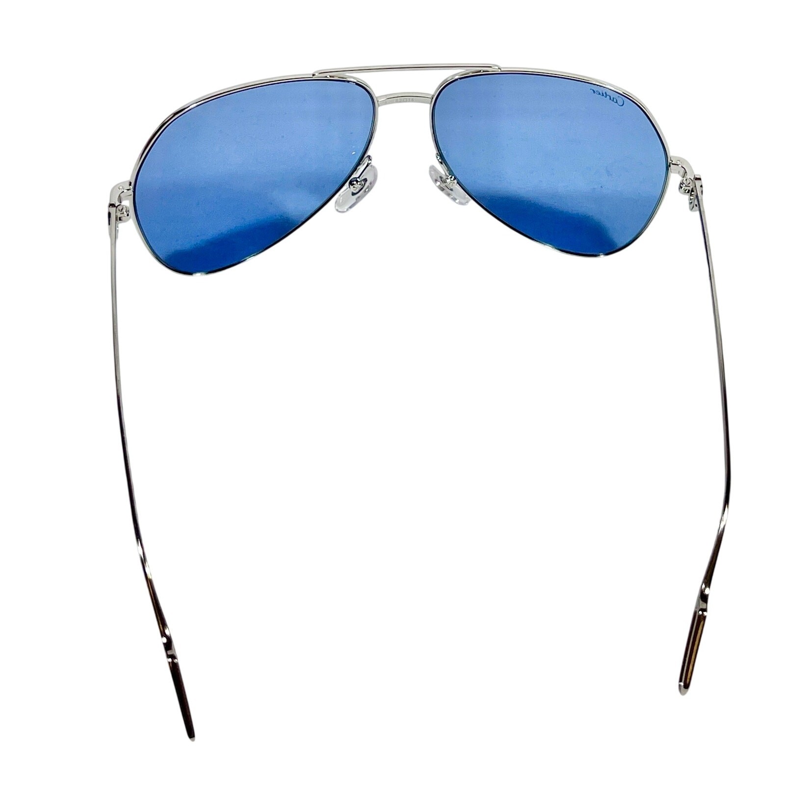 Cartier Aviator Sunglasses Silver Frame Blue Lenses 62-14 CT0110S 006 NEW