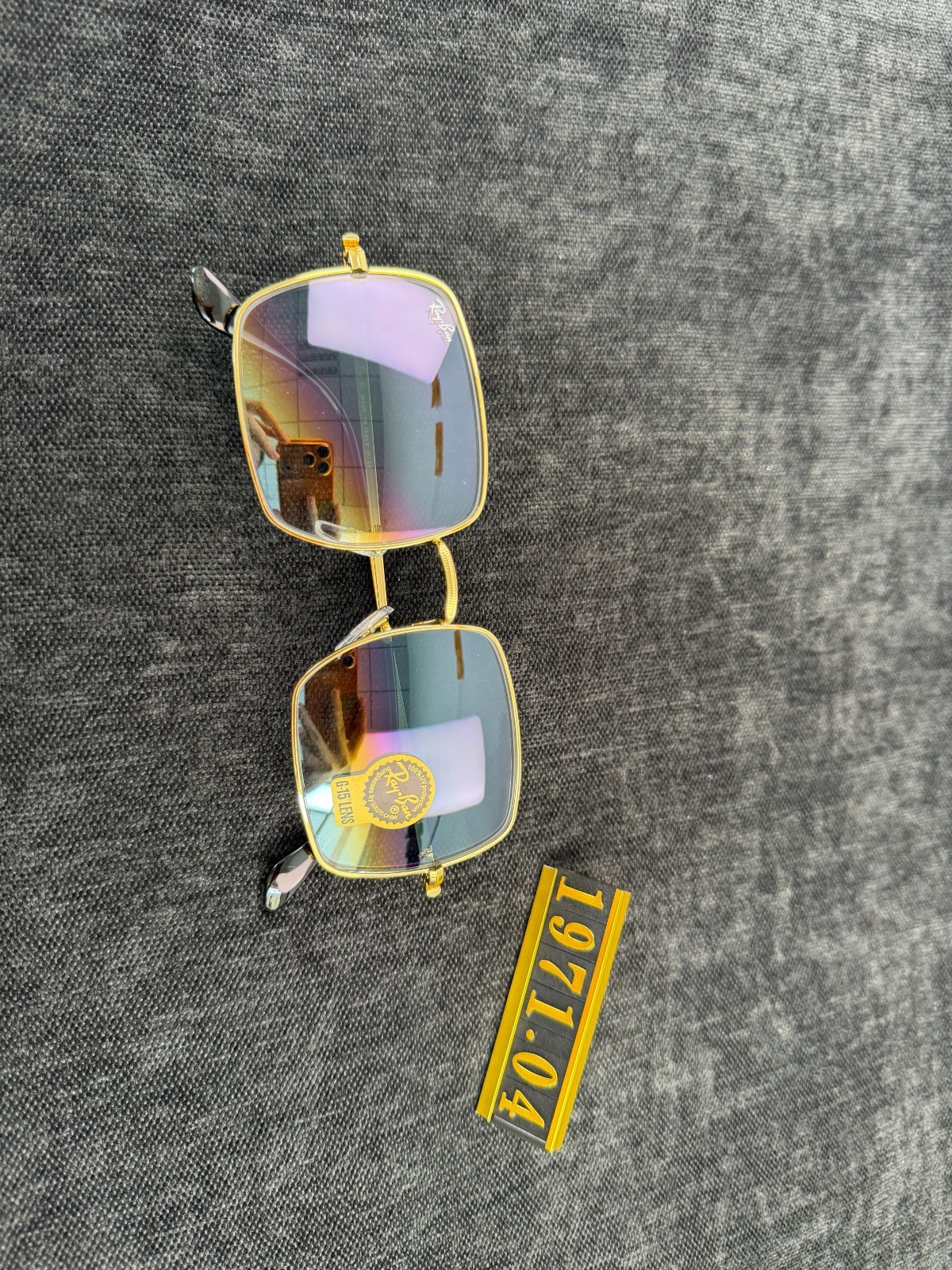 Ray-Ban RB1971 Square Sunglasses, Gold Frame, Blue Gradient G-15 Lens