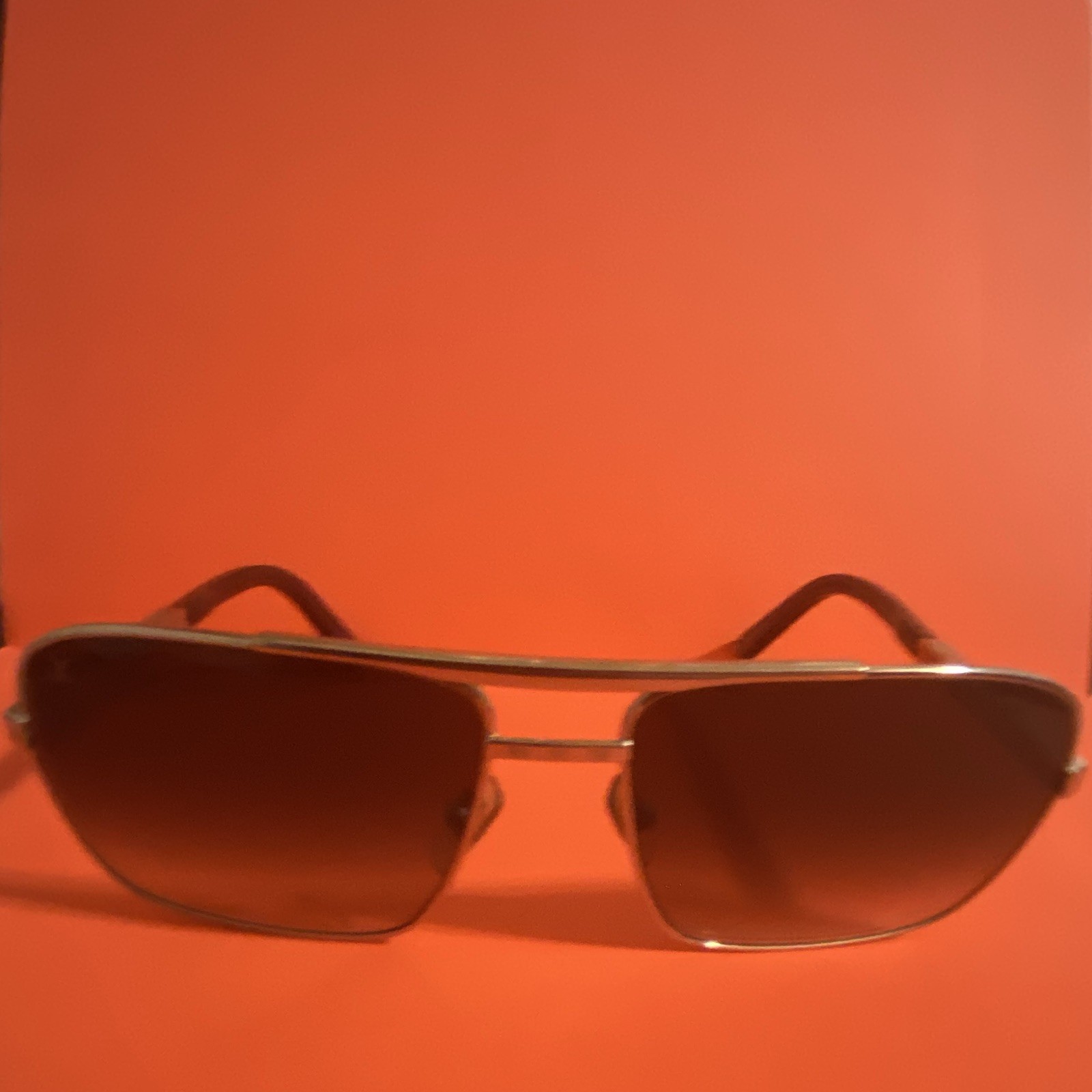 Louis Vuitton Men’s Rectangle Sunglasses Silver Metal Frame Brown Tinted