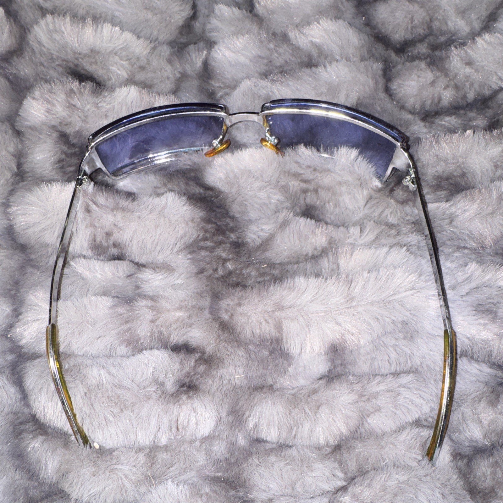 Men’s Rectangle Sunglasses Silver Metal Frame Blue Tinted Plastic Lenses