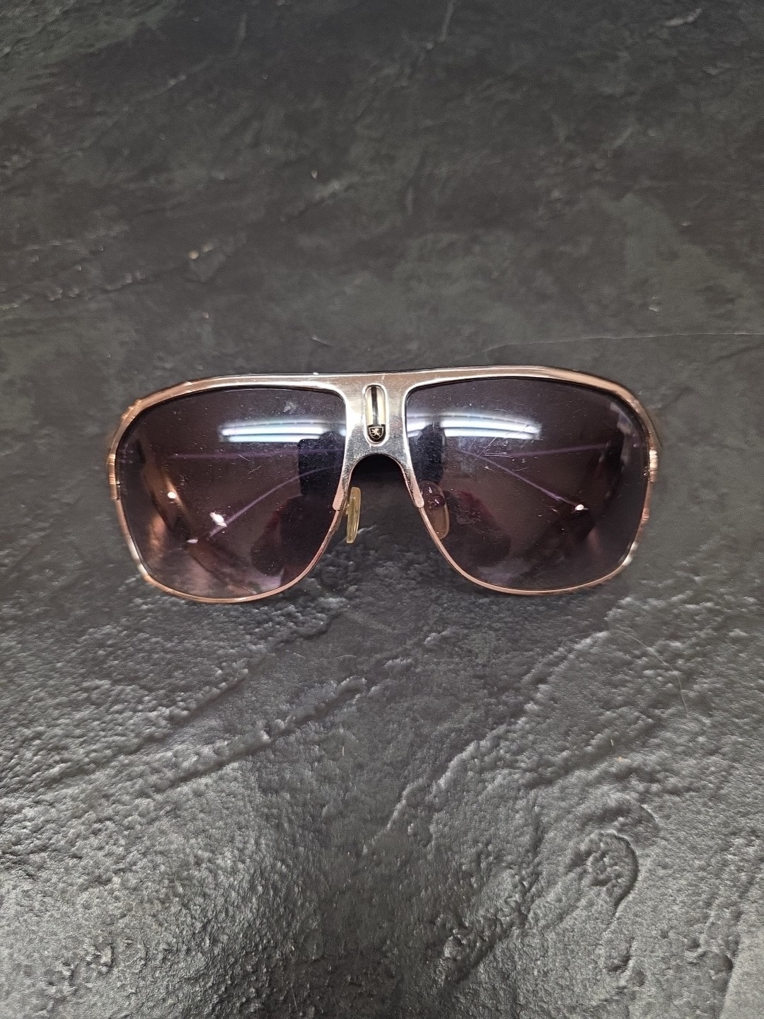 Khan Sunglasses KN-1027 CE Made In China Silver Metal Black Frames