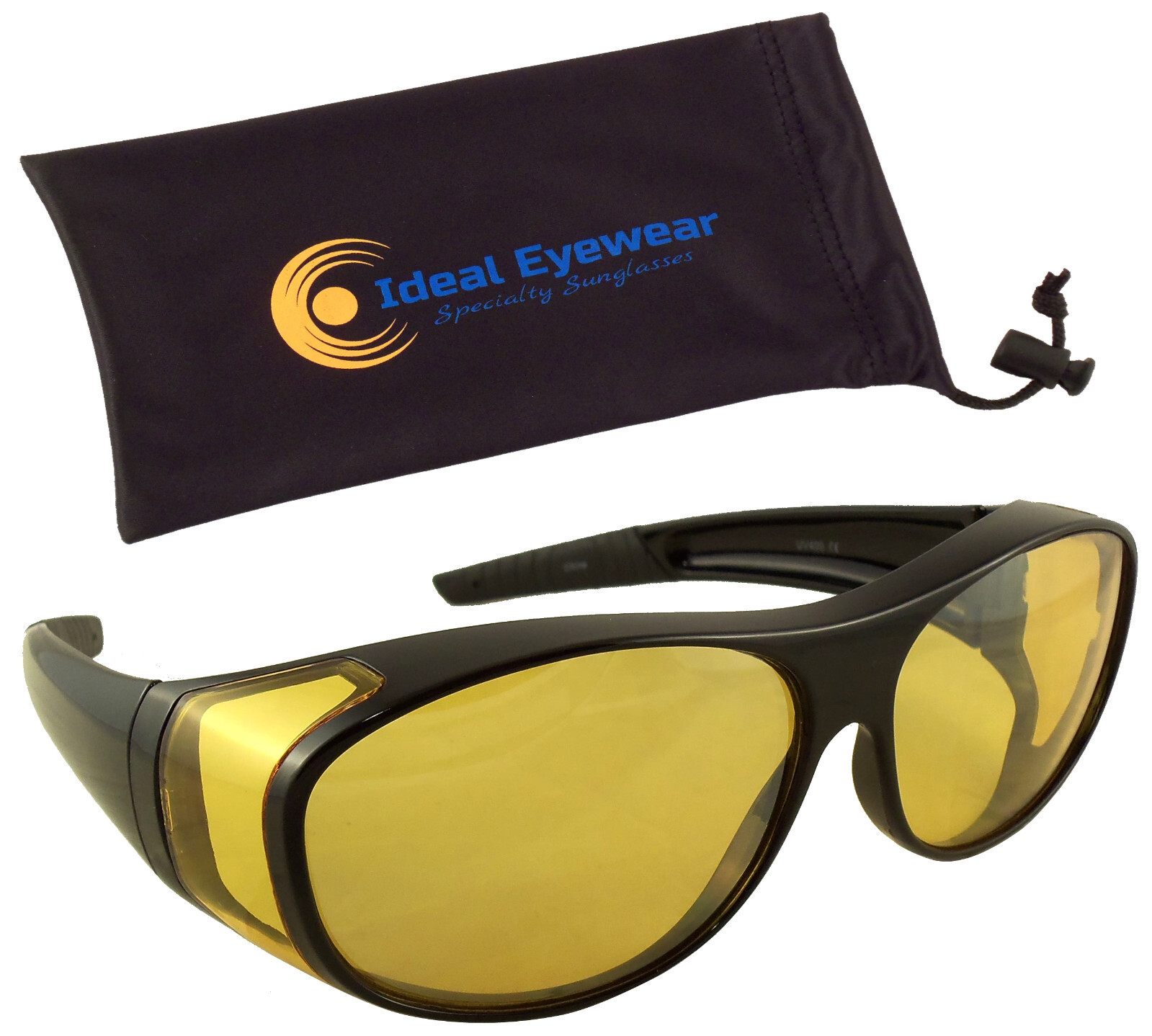 Night Driving Fit Over Glasses Yellow Lens Wear Over Cover Anti Glare Sunglasses