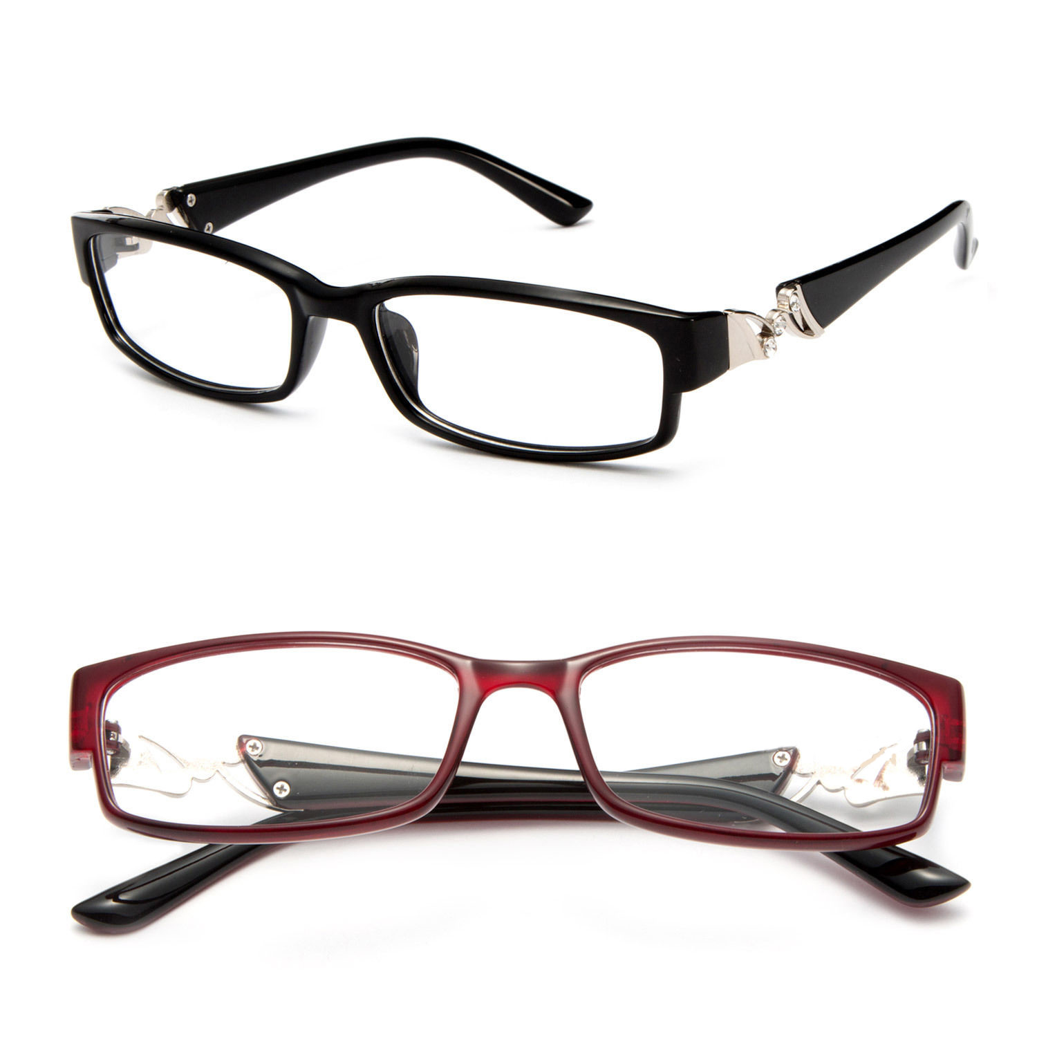 Clear Lens Glasses w/ Rhinestone Temple Rectangular Frame