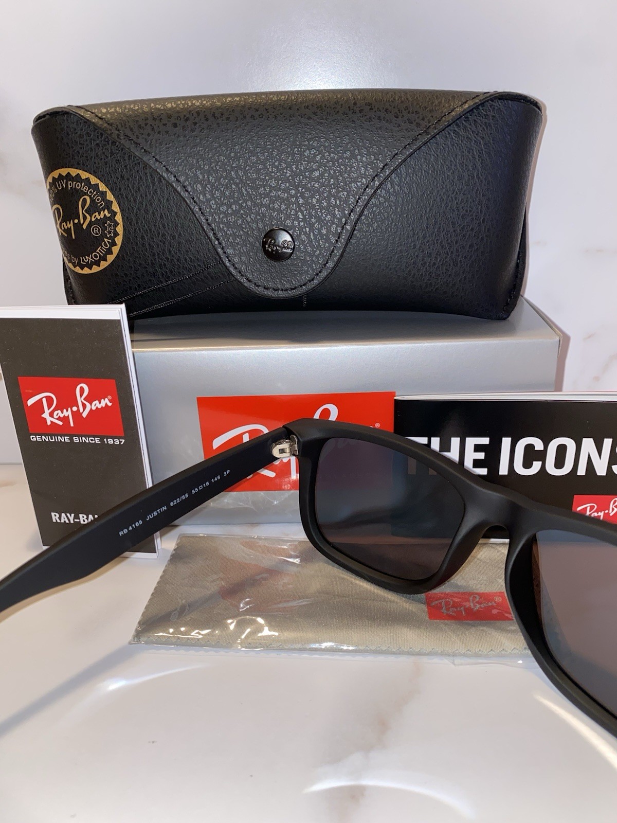 Ray-Ban Justin RB4165 Polarized Sunglasses Blue Mirror Lens UV400 Black 54mm