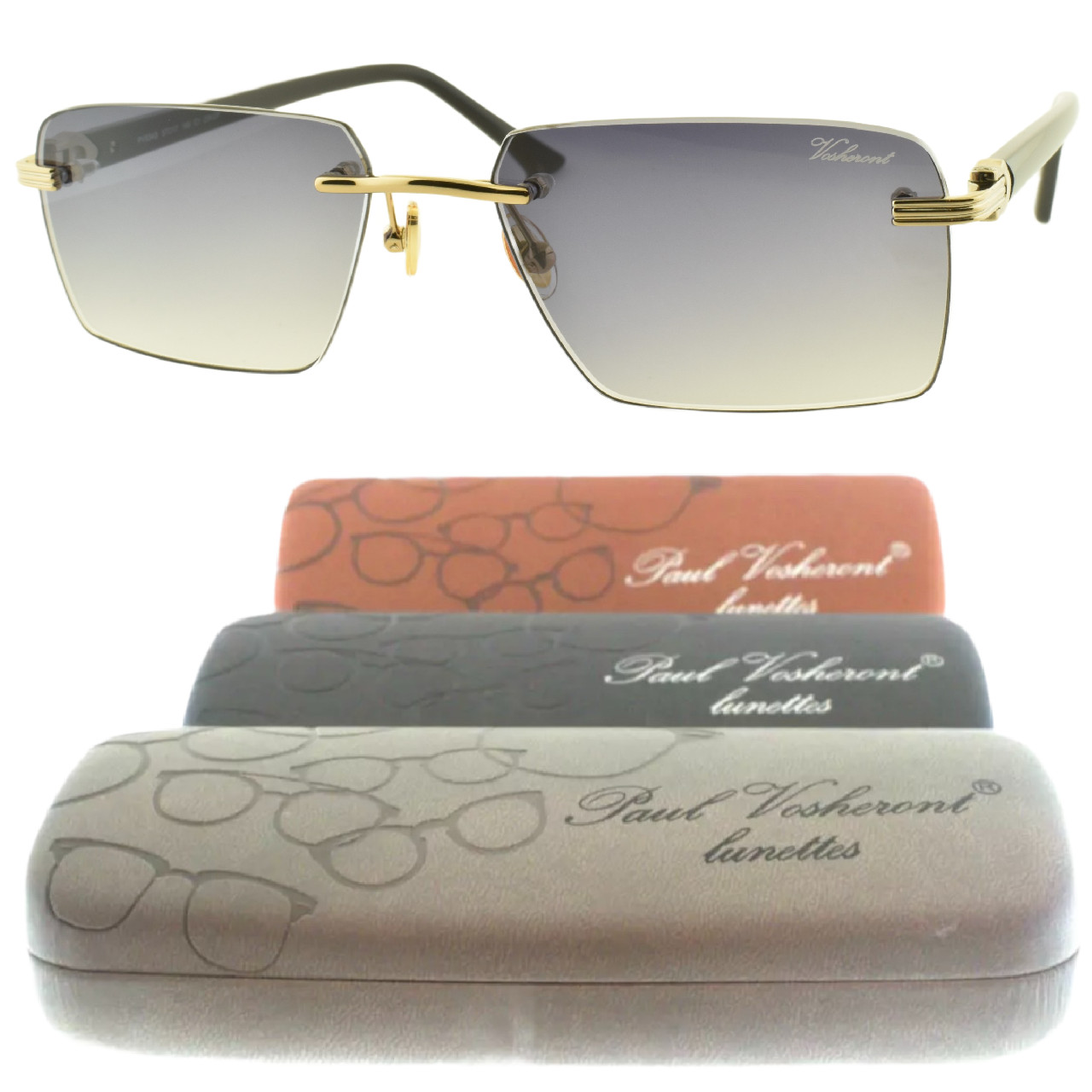 NEW PAUL VOSHERONT PV3634S C1 57-18-140 Silver Rectangle Rimless Mens Sunglasses