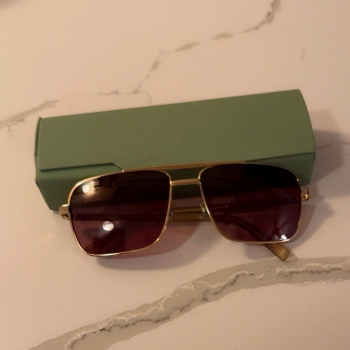 Men’s Square Sunglasses Gold Metal Frame Brown Tinted Lenses Classic