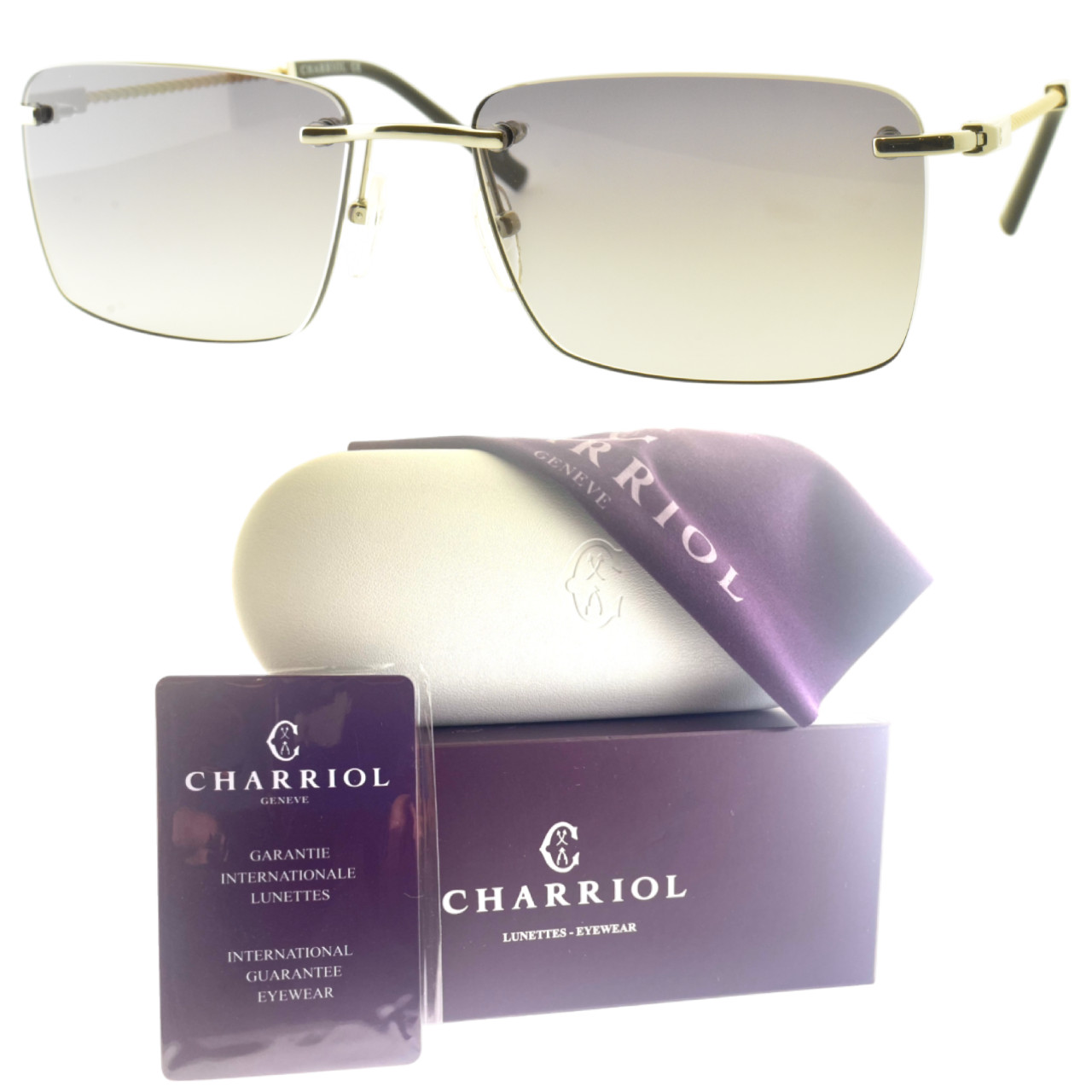 NEW!! PHILIPPE CHARRIOL PC81007 C02 Shiny Silver Rectangle Rimless Men Sunglass