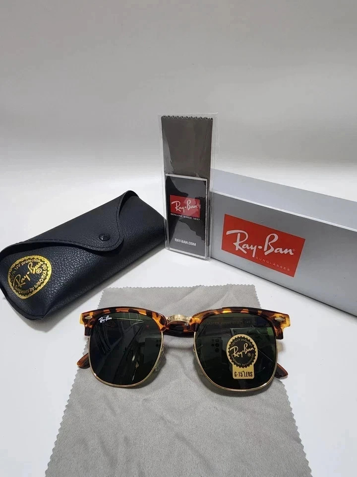 Unisex Ray-Ban RB3016 Clubmaster Sunglasses Tortoise Frame Green Lens 51mm