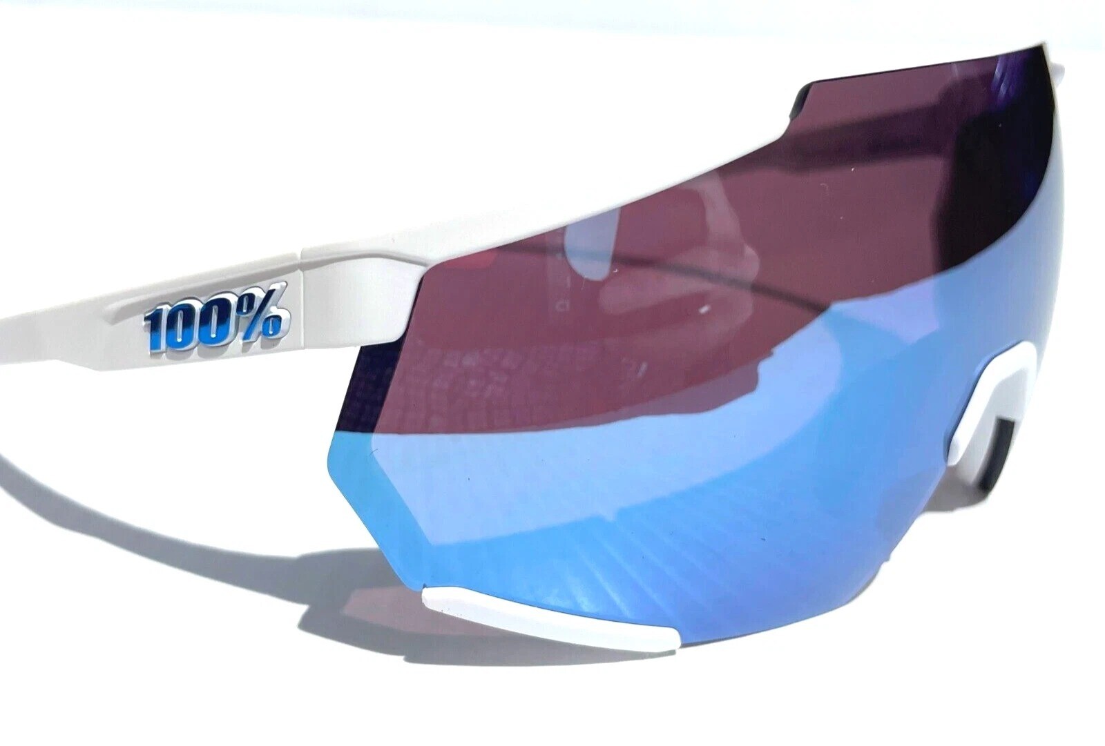 100% Percent RACETRAP 3.0 Matte White HiPER Blue Mirror Sunglass 60004-00001