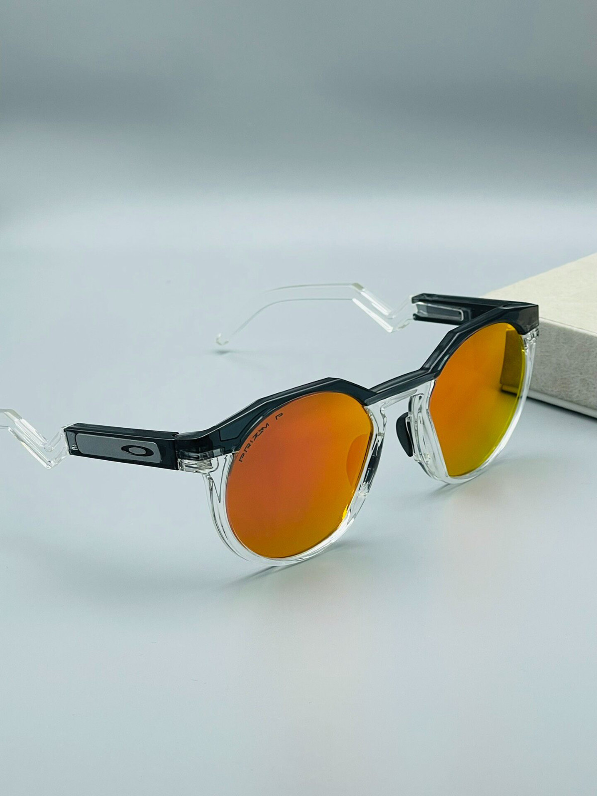 Vintage Oakley HSTN Sunglasses OO9242 Clear/Black Frame PRIZM Red Lenses Sports