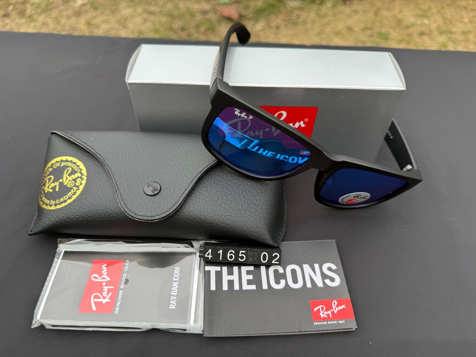 Ray-Ban RB4165 Sunglasses Matte Black Frame Polarized Blue Lens