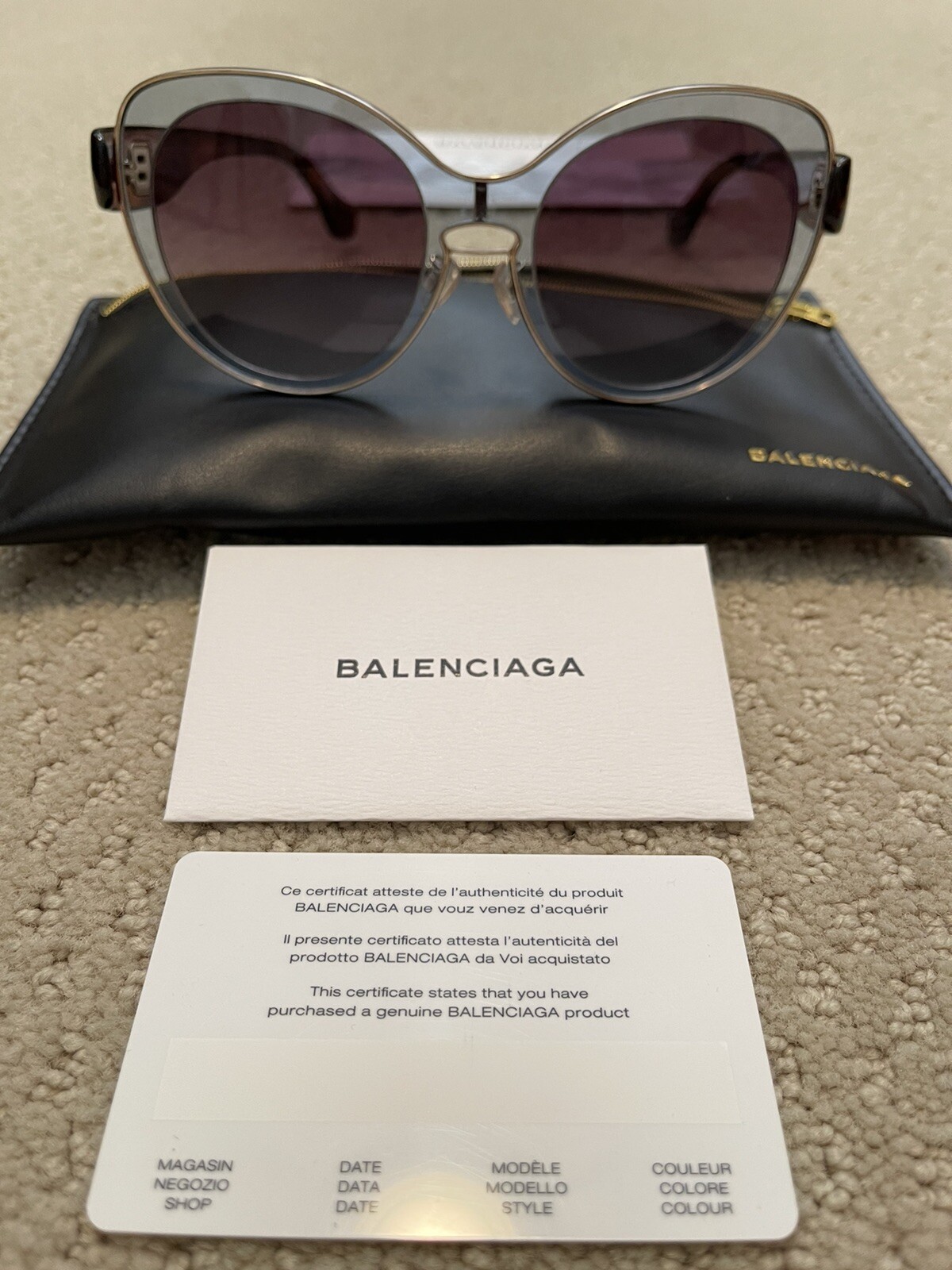 BALENCIAGA GOLD TRIM BA 2 20T 56-19 LIGHT BLUE VIOLET SUNGLASSES: Authentic, NWD