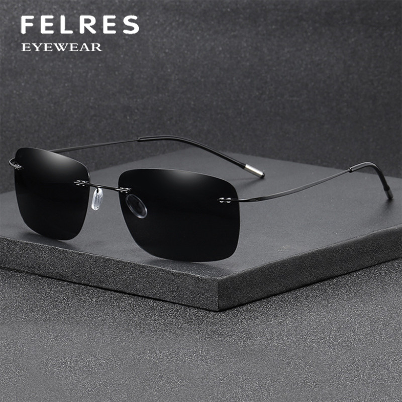 Metal Square Sports Polarized Rimless Sunglasses For Men Driving Retro Glasses